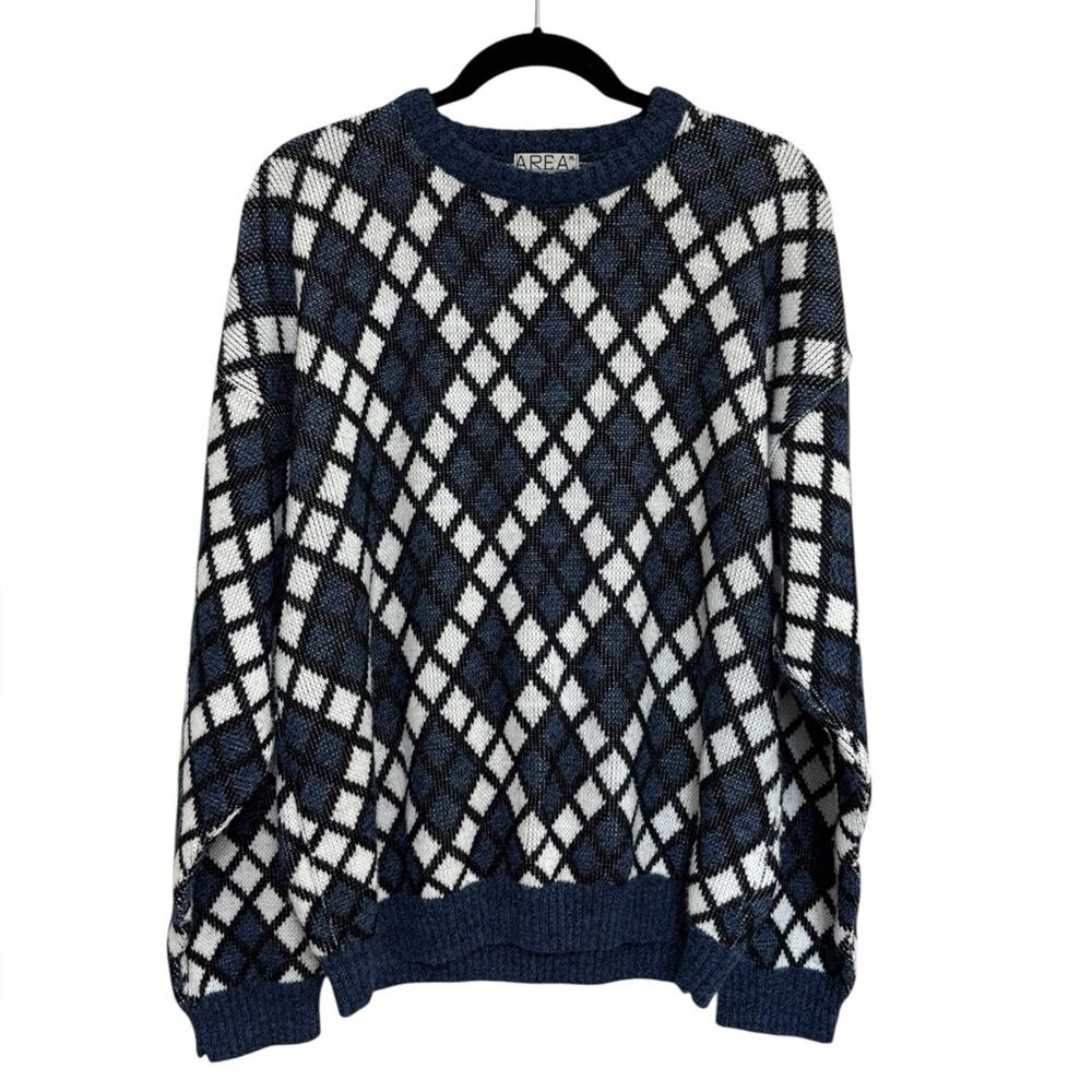 Vintage Made in USA Geometric Knit Crewneck Grandpa Sweater - Size XL